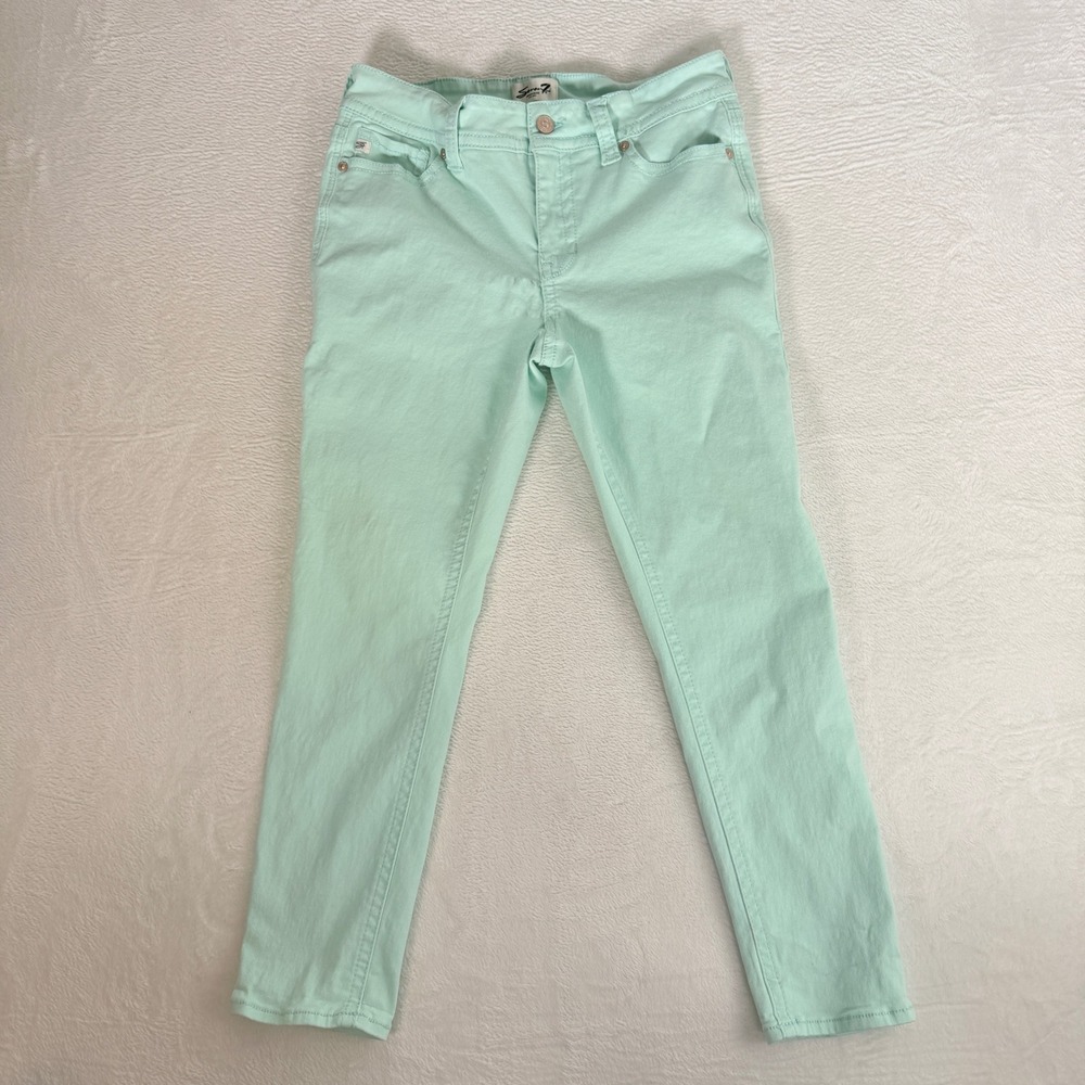 Seven7 Mint Green Skinny Jeans with Button Flap Back Pockets 10 Women Y2k Pastel